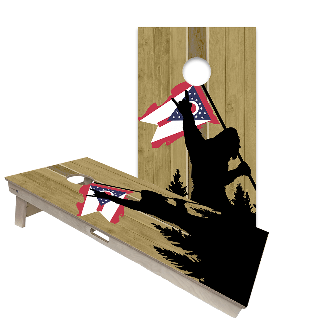 Cornhole Boards World Series of Cornhole Official 2' x 4' Professional Cornhole Board Runway 2402P - Sasquatch Holding an Ohio Flag