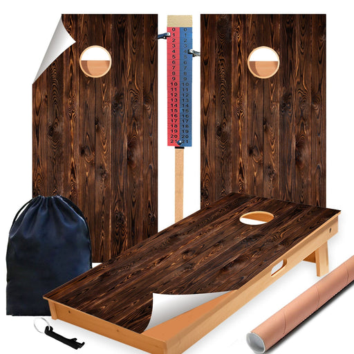 Dark Plank Wood Cornhole Boards Wraps (Set of 2)