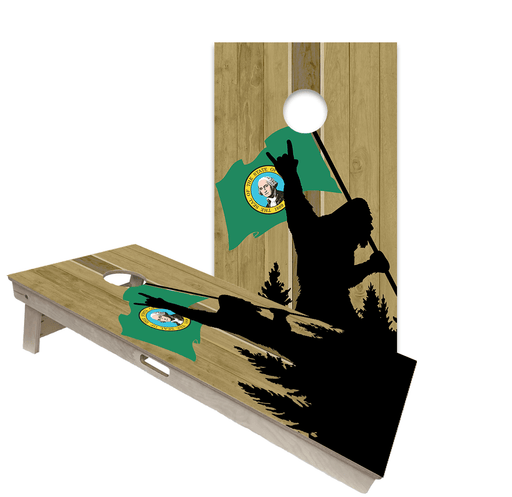 Cornhole Boards World Series of Cornhole Official 2' x 4' Professional Cornhole Board Runway 2402P - Sasquatch Holding a Washington Flag