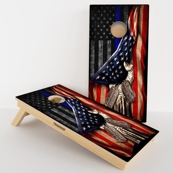Boards Pulled Blue Line American Flag Professional Cornhole Boards
