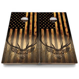 Hidden Deer & Fish Burnt Flag Cornhole Boards - Backyard Series