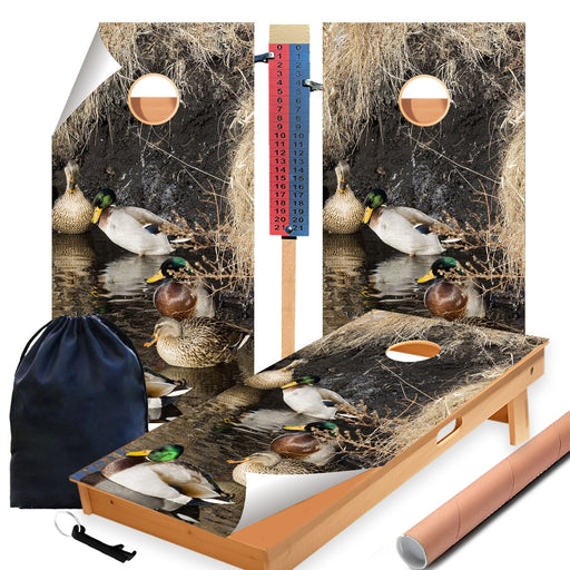 Ducks in water Cornhole Boards Wraps (Set of 2)
