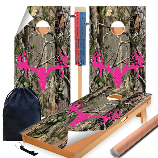 Pink Deer Camo Cornhole Boards Wraps (Set of 2)