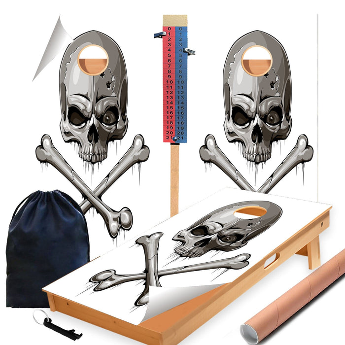 White Skull Bones Cornhole Boards Wraps (Set of 2)