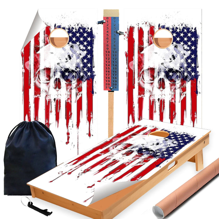 Skull Flag Cornhole Boards Wraps (Set of 2)
