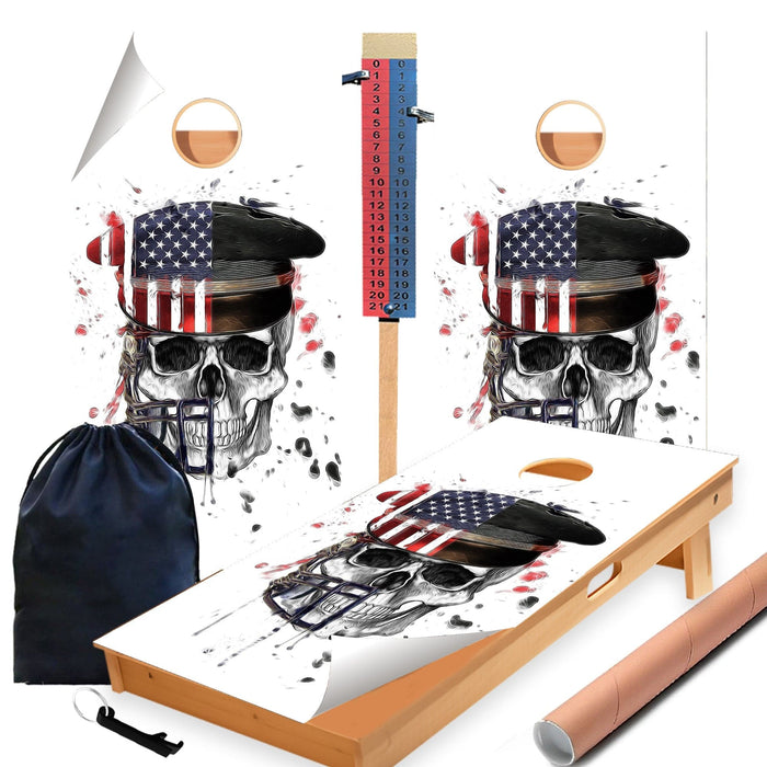 Skull with Hat Cornhole Boards Wraps (Set of 2)