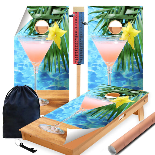 Palm Tree Ocean Cornhole Boards Wraps (Set of 2)