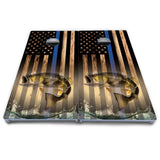 Blue & Red Line Deer & Fish Flag Cornhole Boards - All Weather Series