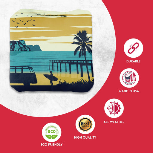 Professional Green Blue Surfer Beach Cornhole Bags - Set of 8
