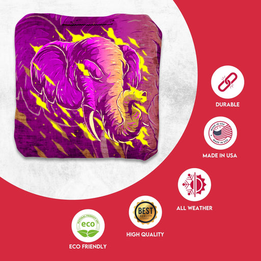 Professional Purple Green Elephant Cornhole Bags - Set of 8