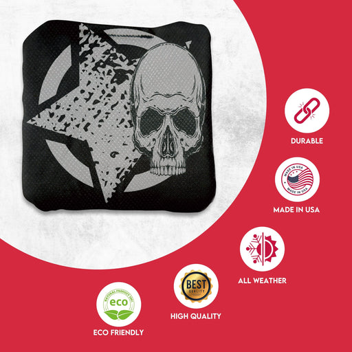 Professional Black Green Star Skull Cornhole Bags - Set of 8