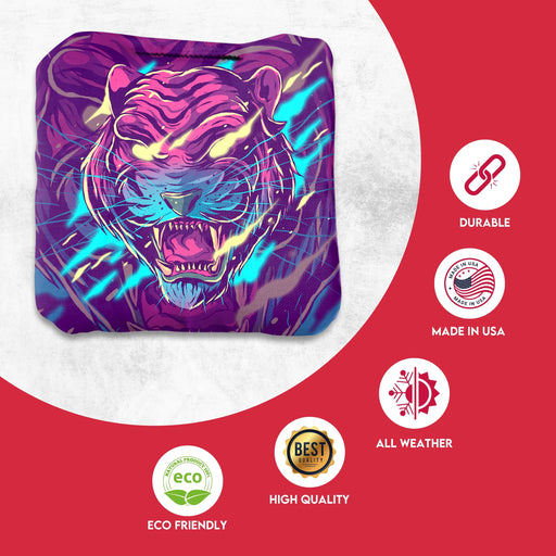 Professional Purple Green Tiger Cornhole Bags - Set of 8
