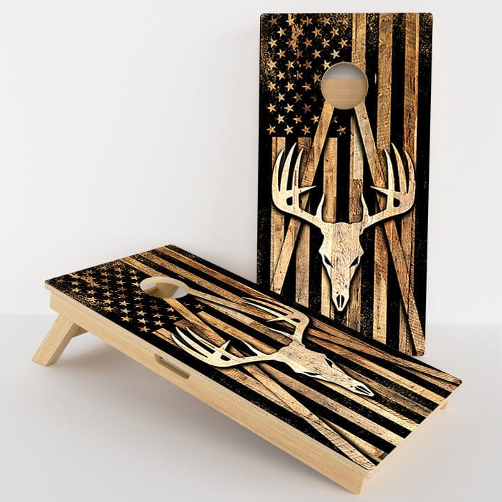 Boards Deer Skull American Flag Professional Cornhole Boards