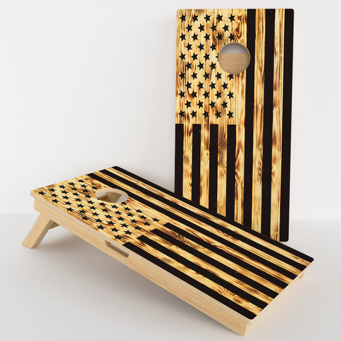 Wood Burnt American Flag Professional Cornhole Boards
