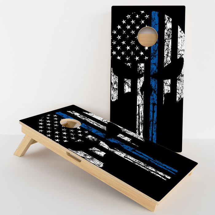 Blue Line Punisher Skull Professional Cornhole Boards