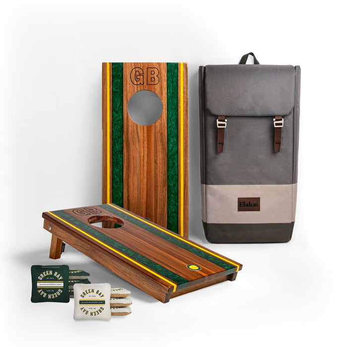 Cornhole Boards Green Bay 1ft x 2ft Gameday Teams Epoxy Resin Wood Compact Travel Cornhole Board Set
