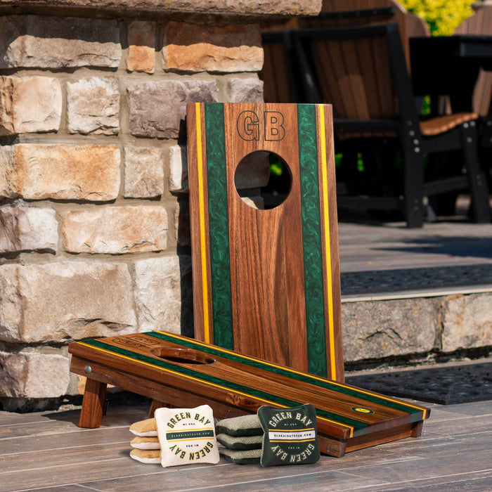 Cornhole Boards 1ft x 2ft Gameday Teams Epoxy Resin Wood Compact Travel Cornhole Board Set