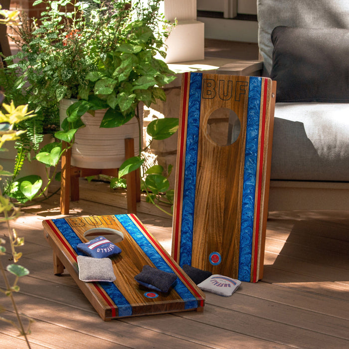 Cornhole Boards 1ft x 2ft Gameday Teams Epoxy Resin Wood Compact Travel Cornhole Board Set