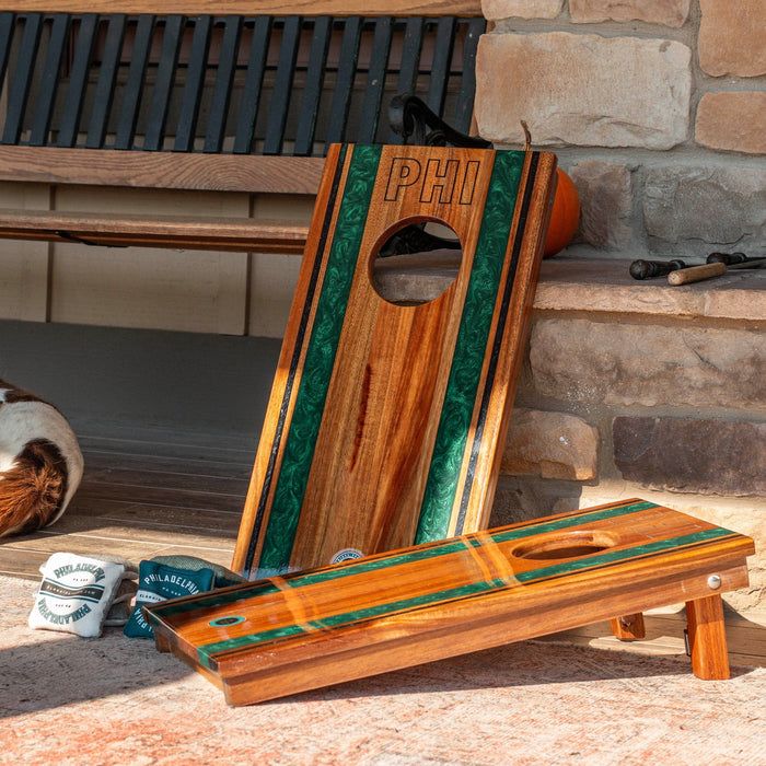 Cornhole Boards 1ft x 2ft Gameday Teams Epoxy Resin Wood Compact Travel Cornhole Board Set