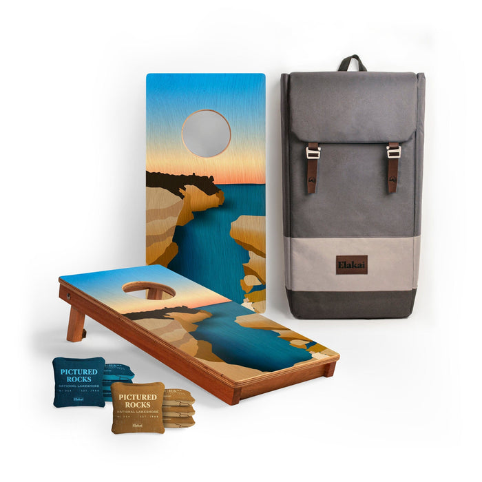 Cornhole Boards Pictured Rocks 1ft x 2ft Graphic Wood Travel Cornhole Set | National Parks Inspired Collection
