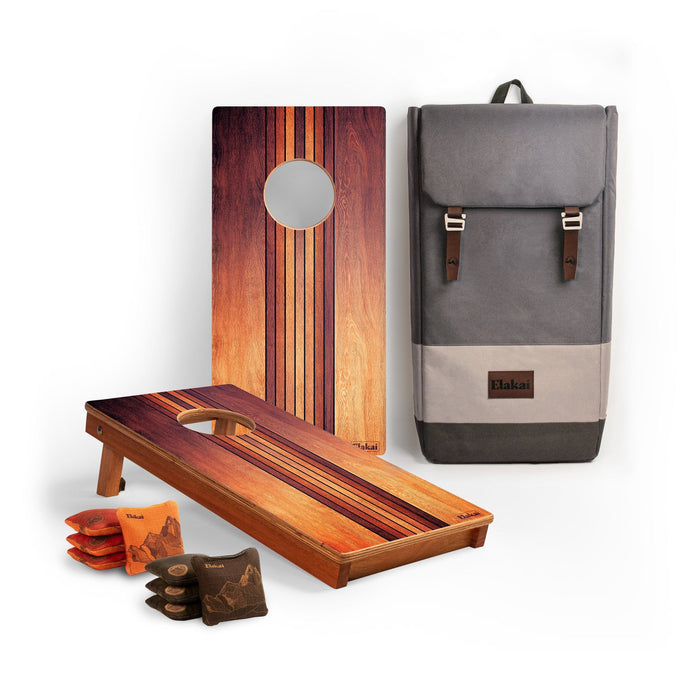 Cornhole Boards Retro Woody 1ft x 2ft Graphic Wood Travel Cornhole Set | Natural Surf Beach Collection