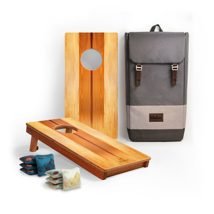 Cornhole Boards Woody 1ft x 2ft Graphic Wood Travel Cornhole Set | Natural Surf Beach Collection