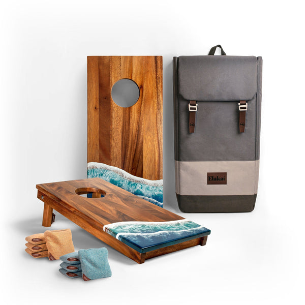Cornhole Boards 1ft x 2ft Resin & Wood Travel Cornhole Set | Beach Wave