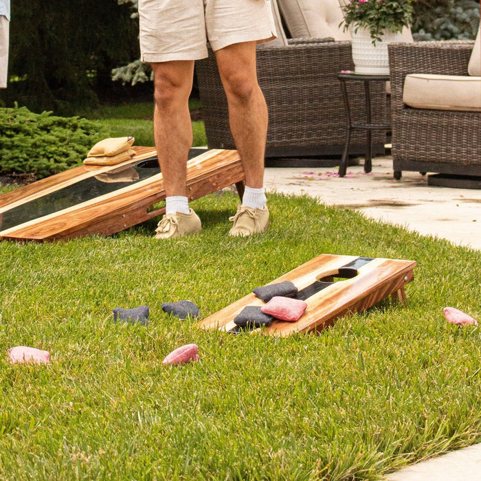 Cornhole Boards 1ft x 2ft Resin & Wood Travel Cornhole Set | Live Edge River Collection