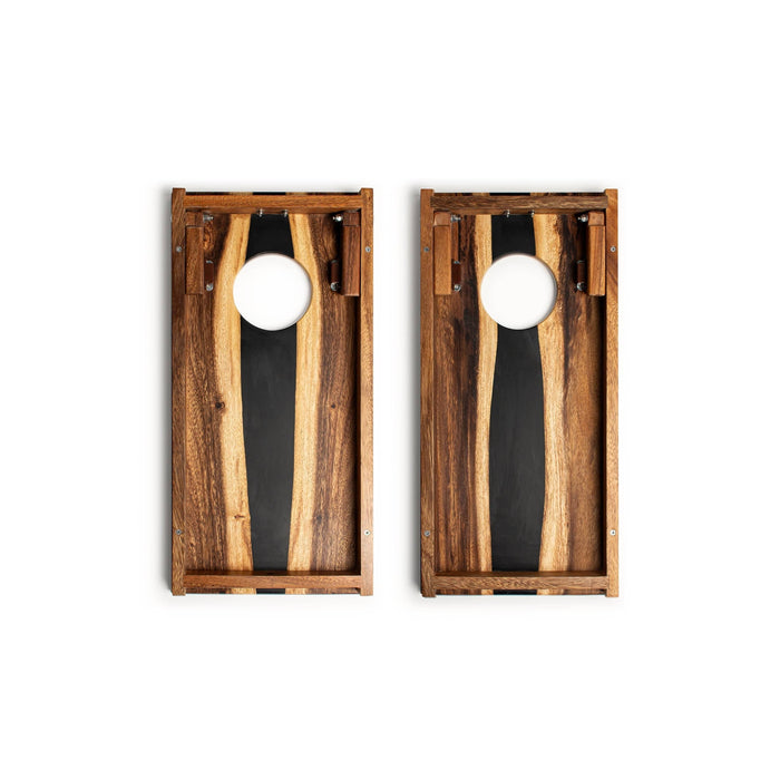 Cornhole Boards 1ft x 2ft Resin & Wood Travel Cornhole Set | Live Edge River Collection