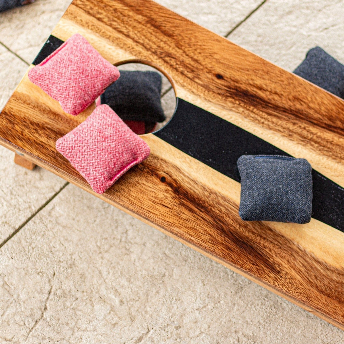 Cornhole Boards 1ft x 2ft Resin & Wood Travel Cornhole Set | Live Edge River Collection