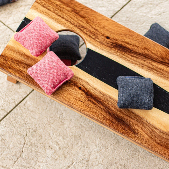 Cornhole Boards 1ft x 2ft Resin & Wood Travel Cornhole Set | Live Edge River Collection