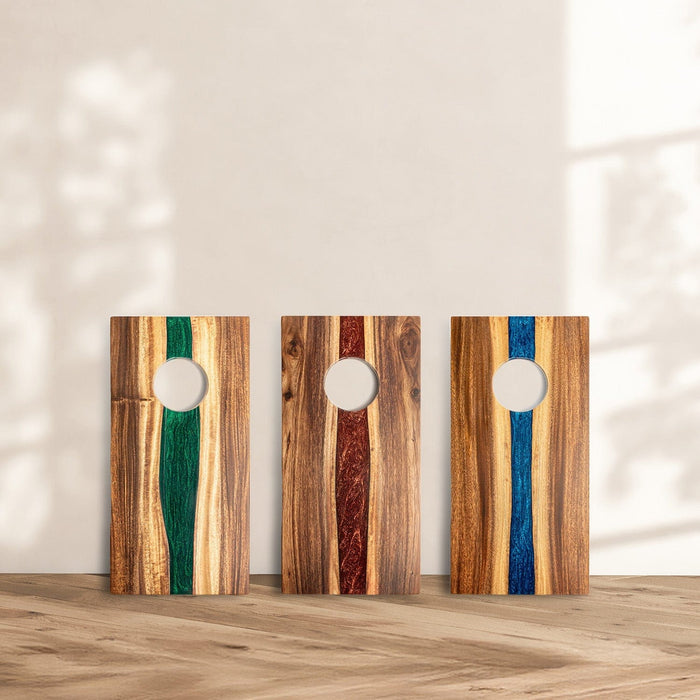 Cornhole Boards 1ft x 2ft Resin & Wood Travel Cornhole Set | Live Edge River Collection