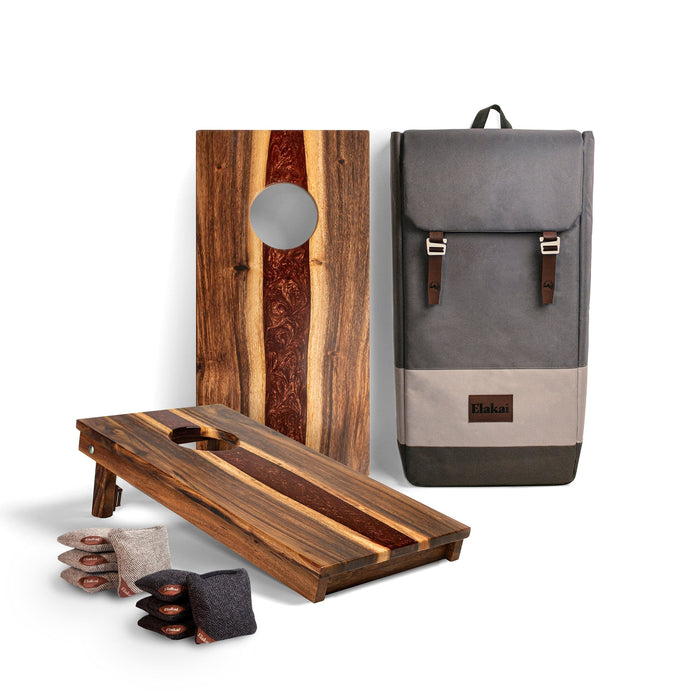 Cornhole Boards Bronze 1ft x 2ft Resin & Wood Travel Cornhole Set | Live Edge River Collection