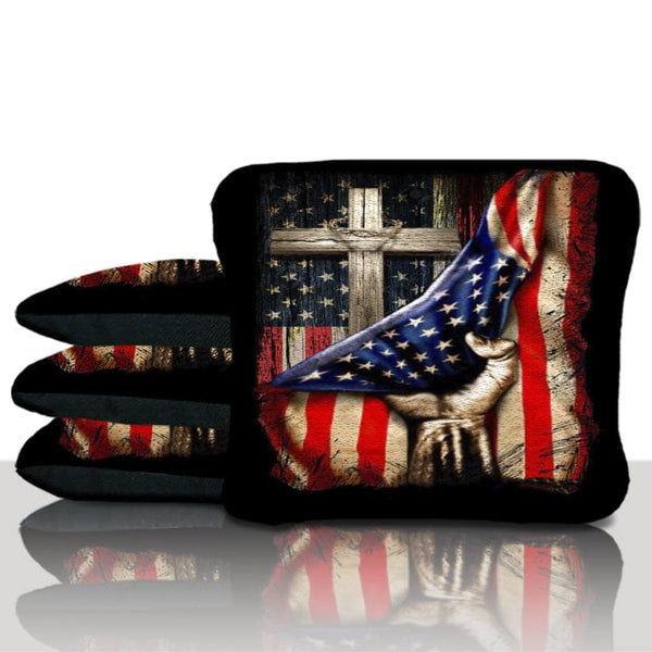 Pro American Flag Cross Cornhole Bags