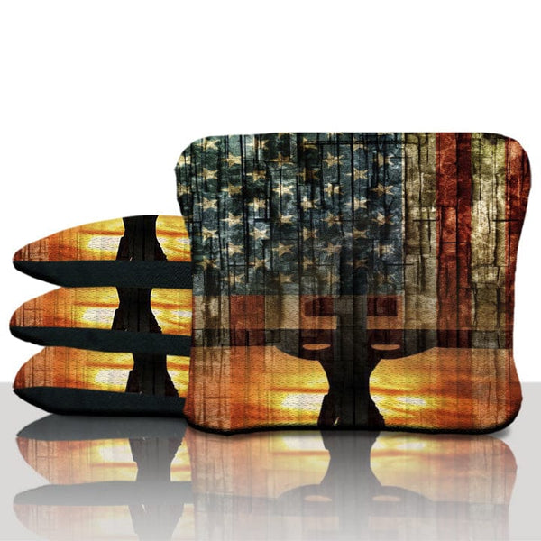 Pro Cross Sunset American Flag Cornhole Bags