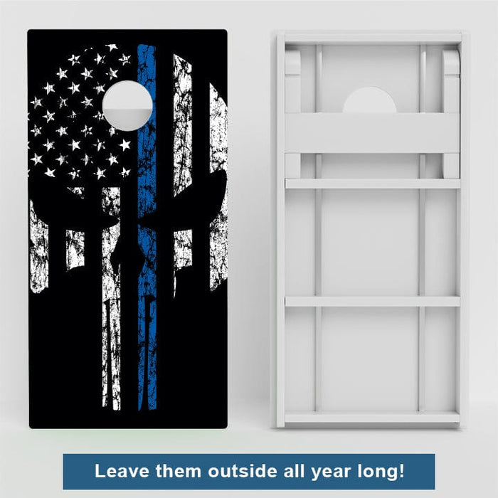 Boards Blue Line Punisher Skull Weather Proof Cornhole Boards
