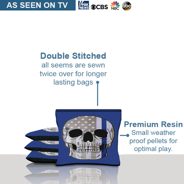 Blue Line Skull Cornhole Bags