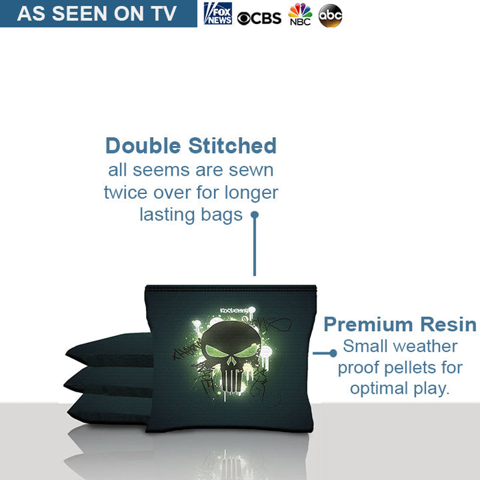 Neon Punisher Skull Cornhole Bags