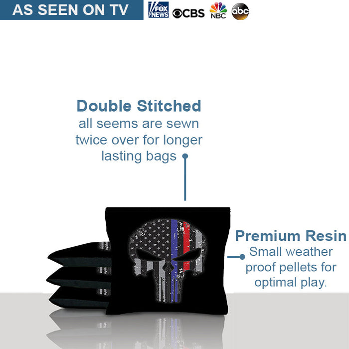 Red And Blue Line Punisher Skull Cornhole Bags