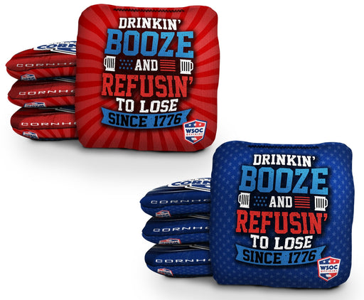 Cornhole Bags 8 Pro Cornhole Bag Set - Drinkin Booze Refusing to Lose Since 1776