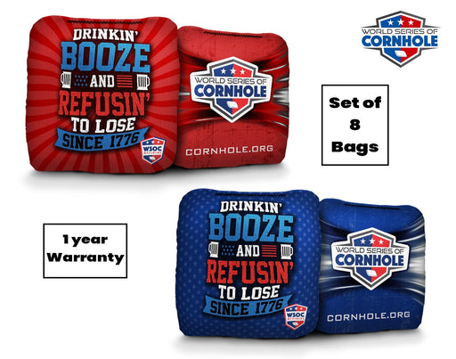 Cornhole Bags 8 Pro Cornhole Bag Set - Drinkin Booze Refusing to Lose Since 1776