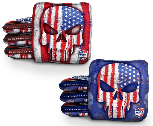 Cornhole Bags 8 Pro Cornhole Bag Set - USA Punisher Skull Red Blue