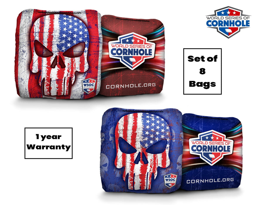 Cornhole Bags 8 Pro Cornhole Bag Set - USA Punisher Skull Red Blue