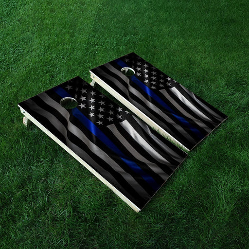 Blue Line Flag Cornhole Boards Wraps (Set of 2)
