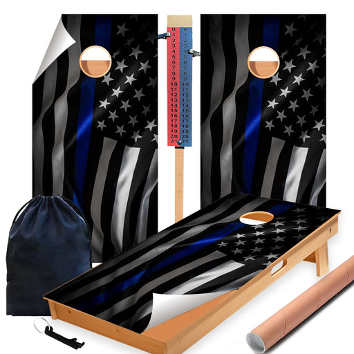 Blue Line Flag Cornhole Boards Wraps (Set of 2)