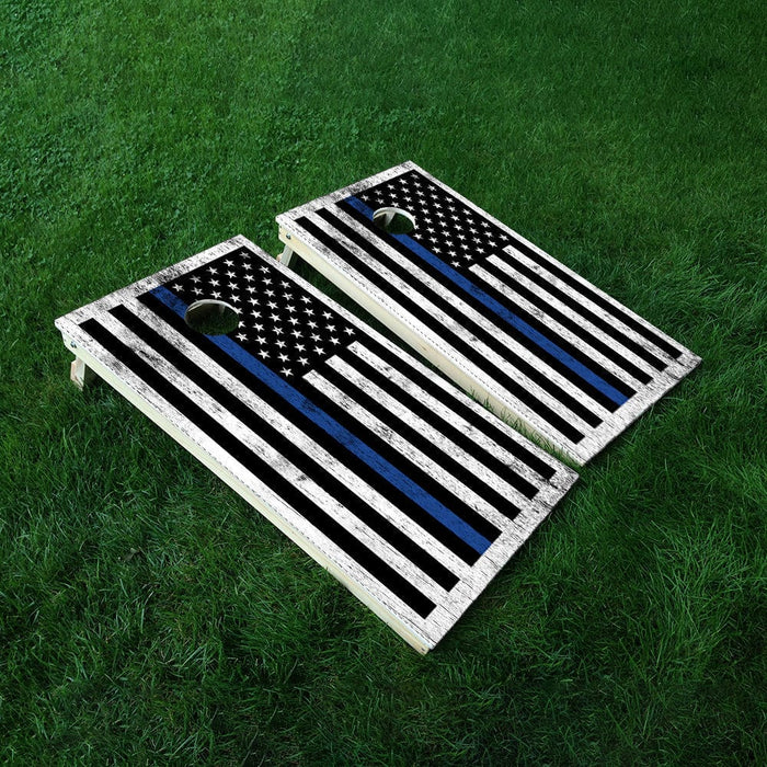 Blue Lines Wood Cornhole Boards Wraps (Set of 2)