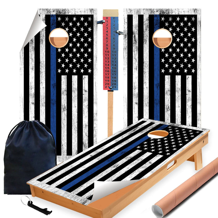Blue Lines Wood Cornhole Boards Wraps (Set of 2)