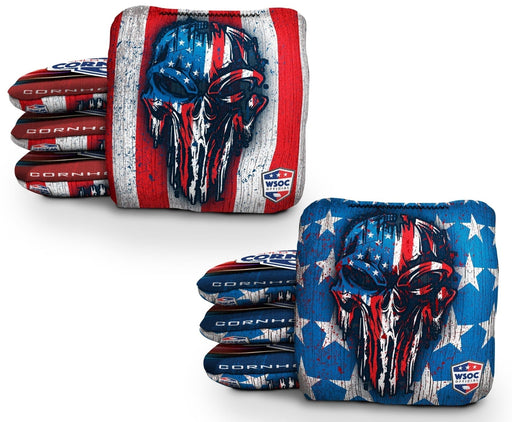 Cornhole Bags 8 Pro Cornhole Bag Set - USA Drippy Skull Red Blue