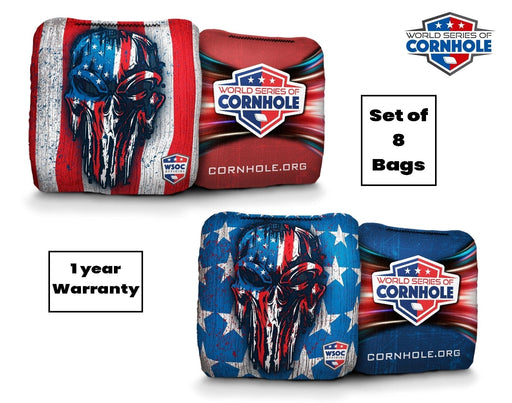 Cornhole Bags 8 Pro Cornhole Bag Set - USA Drippy Skull Red Blue