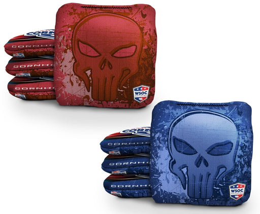 Cornhole Bags 8 Pro Cornhole Bag Set - Punisher Skull Red Blue